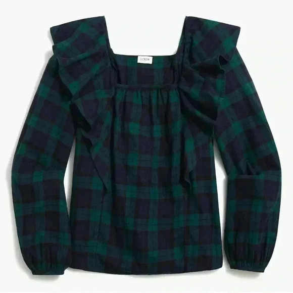 NWT J. Crew Flannel Squareneck Ruffle Top size Medium - Picture 4 of 7